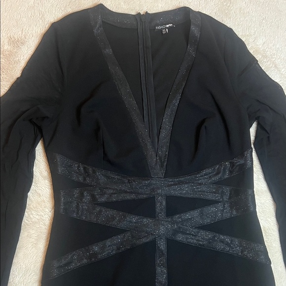 Elegant and Sexy Black Long Sleeve Dress Mesh and Glitter with Stretch sz 1X - Picture 3 of 11